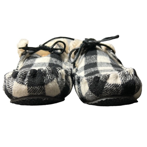 Minnetonka Chrissy Slip On Black Plaid Bootie Slippers Shearling Fur Size 9M - Picture 5 of 7